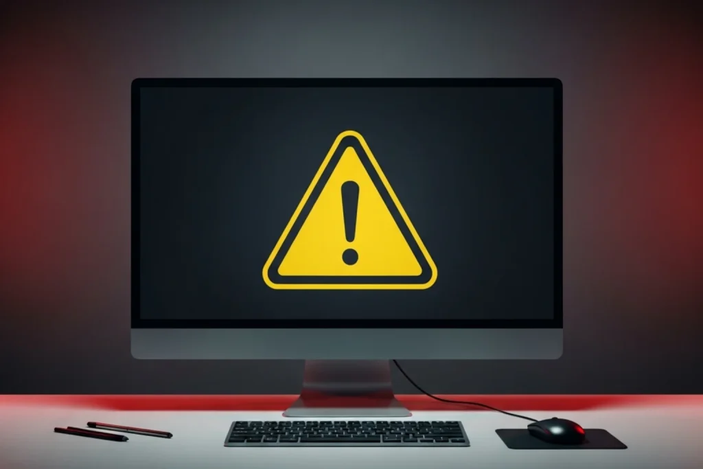 Warning sign on a computer screen alerting a user about a fraudulent sweepstakes casino website